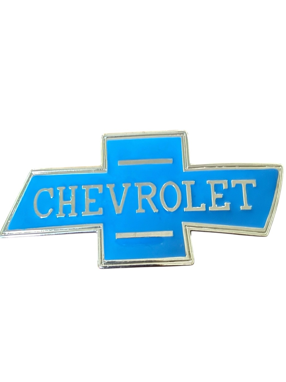 Vintage Chevrolet Logo Blue & Silver Enamel Metal Belt Buckle Unisex